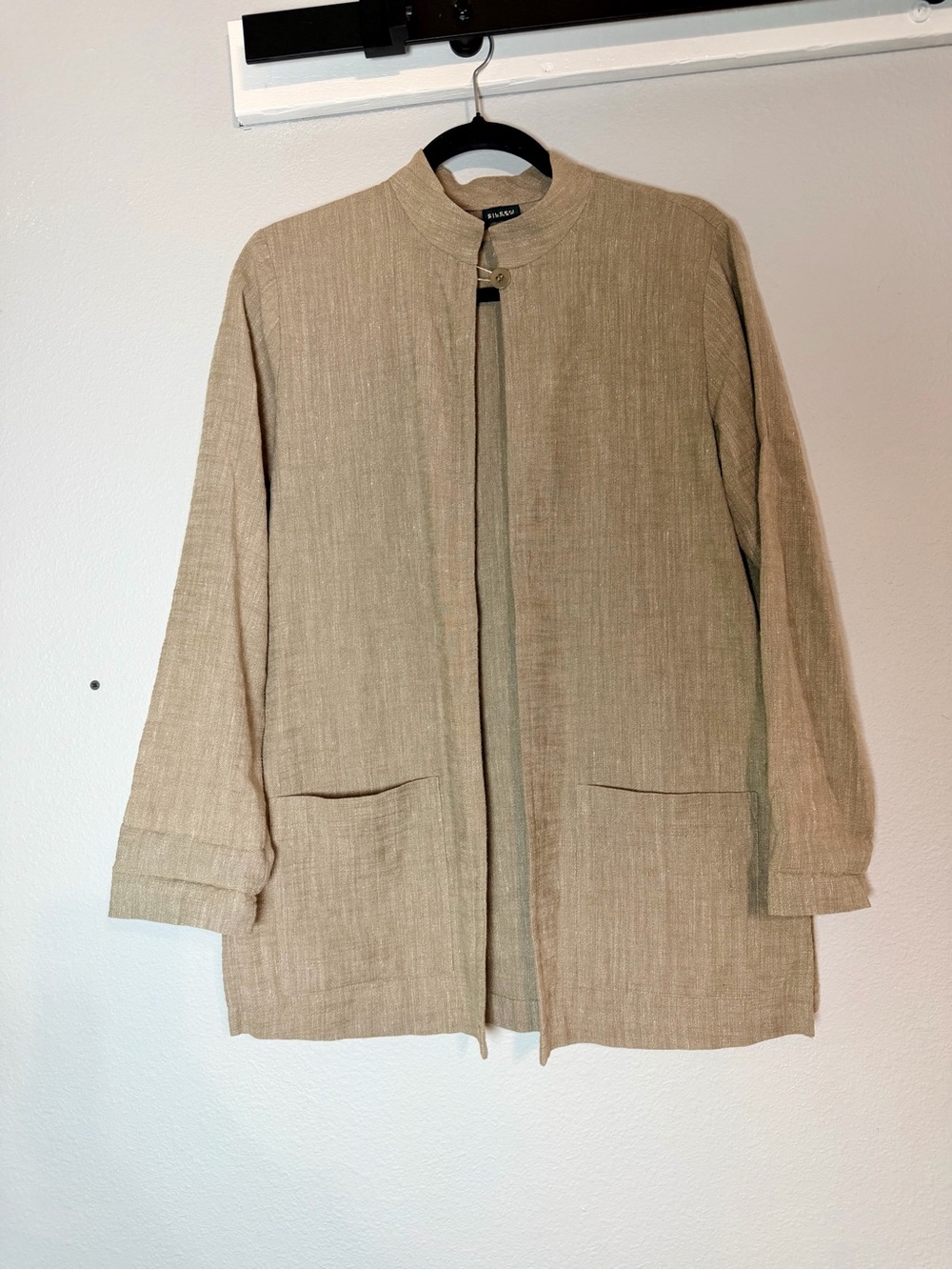 Vintage Eileen Fisher Open Front Jacket Button Closure Cotton Linen Blend Taupe - Picture 5 of 13